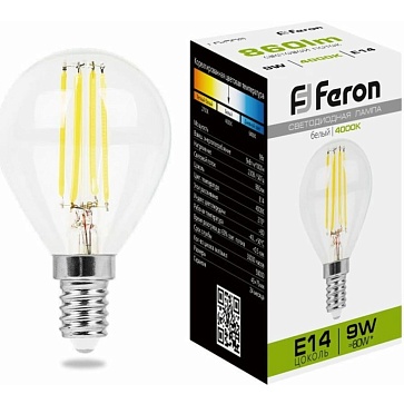 Лампа светодиодная, (9W) 230V E14 4000K прозрачная, LB-509
