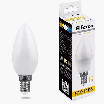 Лампа светодиодная, (9W) 230V E14 2700K C37, LB-570