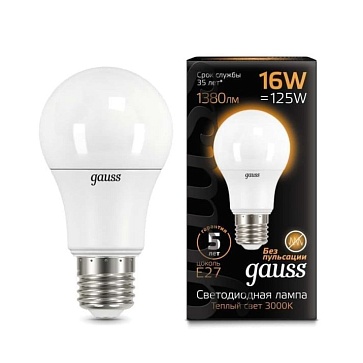 Светодиодная лампа Gauss A60 16W 1380Lm 3000K E27 102502116102502116_GAUSS