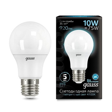 Светодиодная лампа Gauss A60 10W 920Lm 4100K E27 102502210102502210_GAUSS