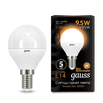 Светодиодная лампа Gauss Шар 10W 890Lm 3000K E14 105101110105101110_GAUSS
