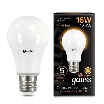 Светодиодная лампа Gauss A60 16W 1380Lm 3000K E27 102502116102502116_GAUSS