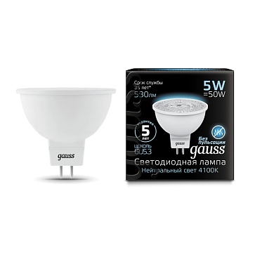 Светодиодная лампа Gauss Софит 5W 530Lm 4100K GU5.3 101505205101505205_GAUSS