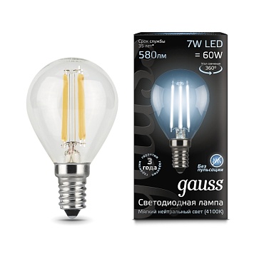 Светодиодная лампа Gauss Шар 7W 580Lm 4100K E14 105801207105801207_GAUSS