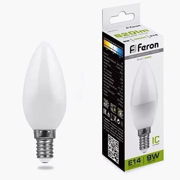 Лампа светодиодная, (9W) 230V E14 4000K C37, LB-570