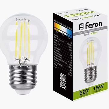 Лампа светодиодная, (15W) 230V E27 4000K прозрачная, LB-515